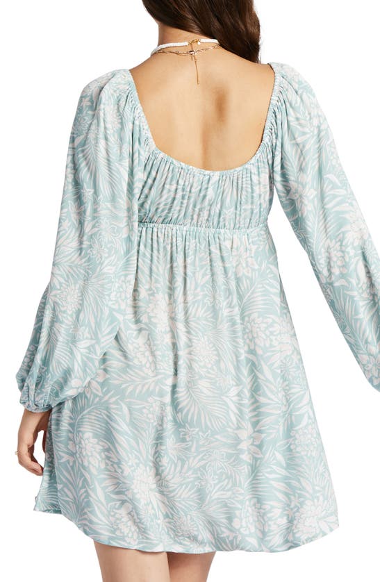 Shop Roxy Sweetest Shores Floral Long Sleeve Babydoll Dress In Blue Surf