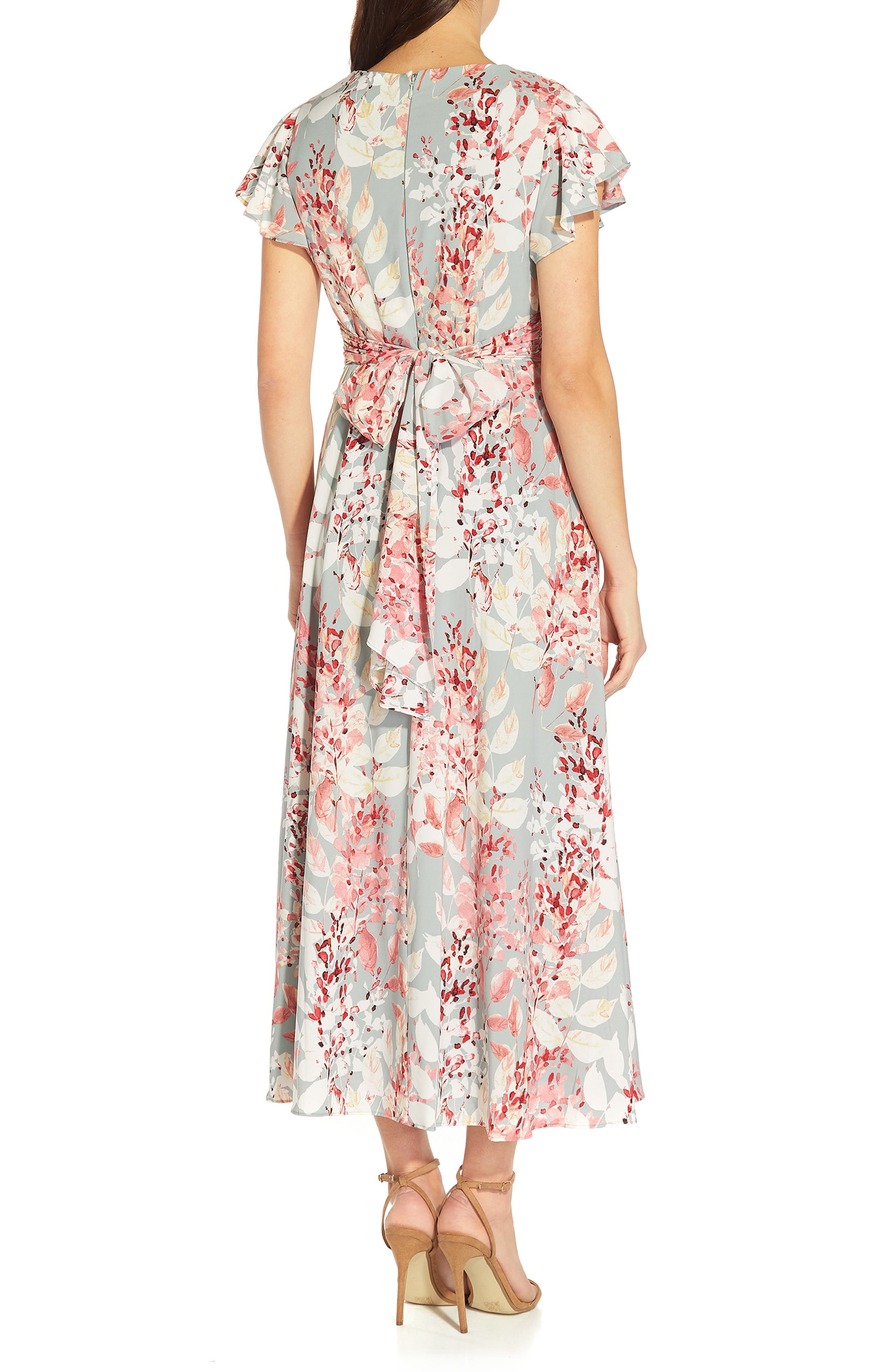 Adrianna Papell Womens Floral Print Chiffon Gown Purple Size 12