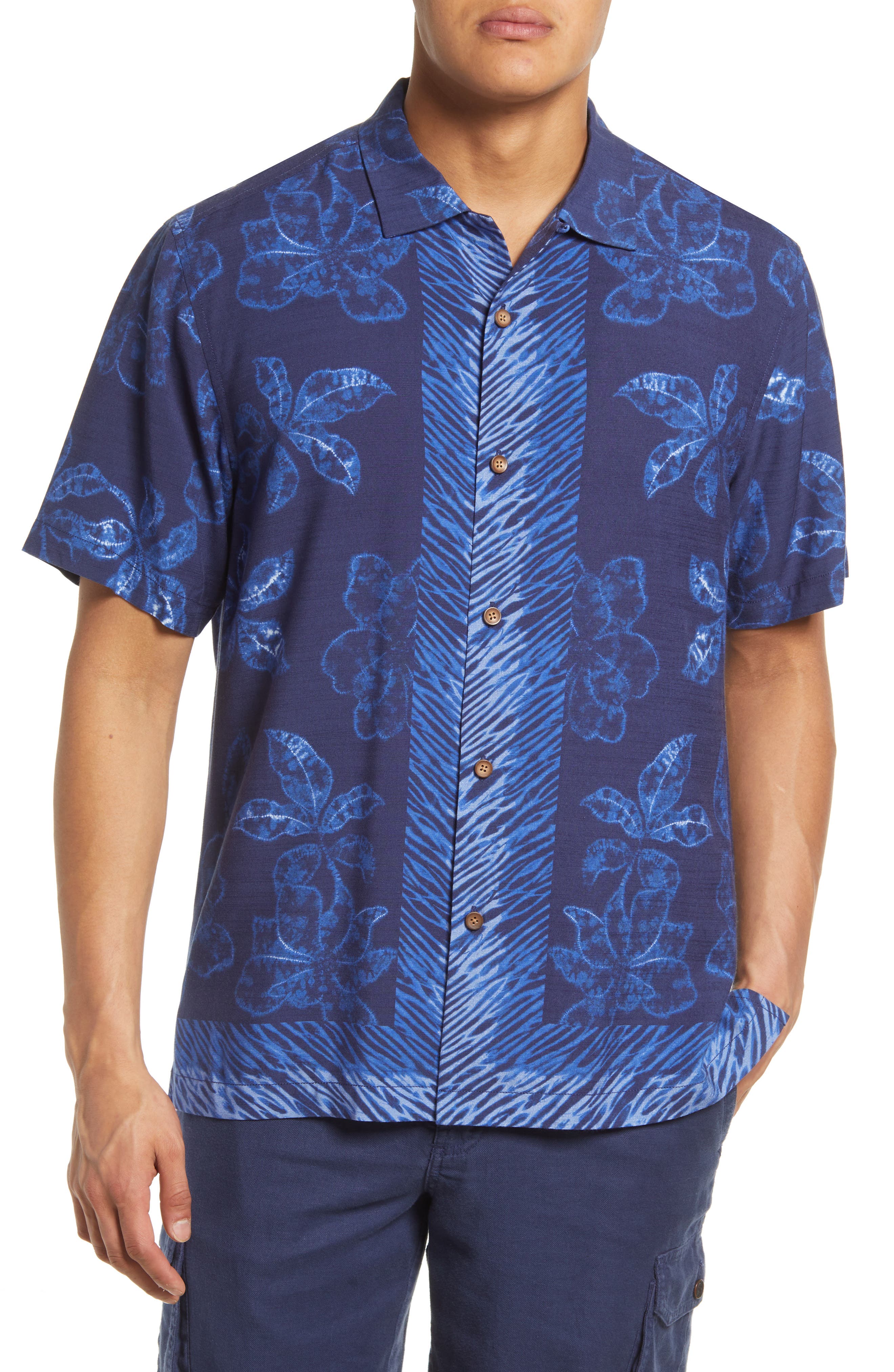 Tommy Bahama Shirt Mens 3XL XXXL Blue Leaf Button Up Silk Short