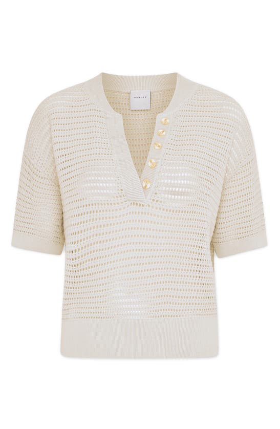 Shop Varley Callie Sheer Knit Cotton Top In Egret
