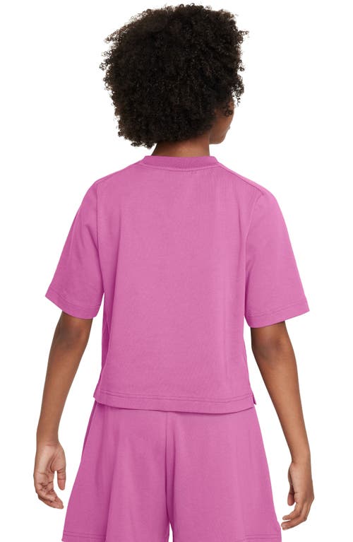 Shop Nike Kids' Sportswear Cotton Crop T-shirt In Playful Pink/active Fuchsia