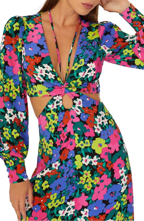 Shop Afrm Dialli Cutout Long Sleeve Maxi Dress In Neon Night Garden