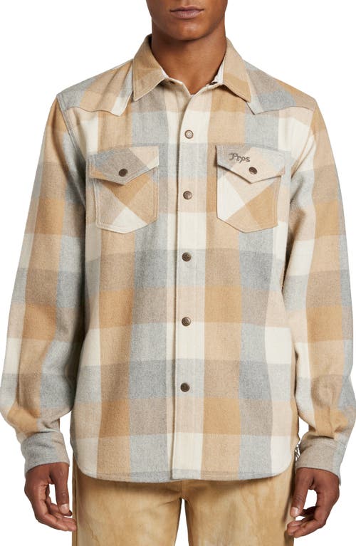 Meccano Check Flannel Snap-Up Overshirt in Khaki