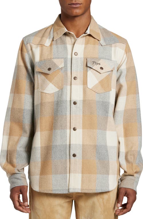 PRPS Meccano Check Flannel Snap-Up Overshirt Khaki at Nordstrom,