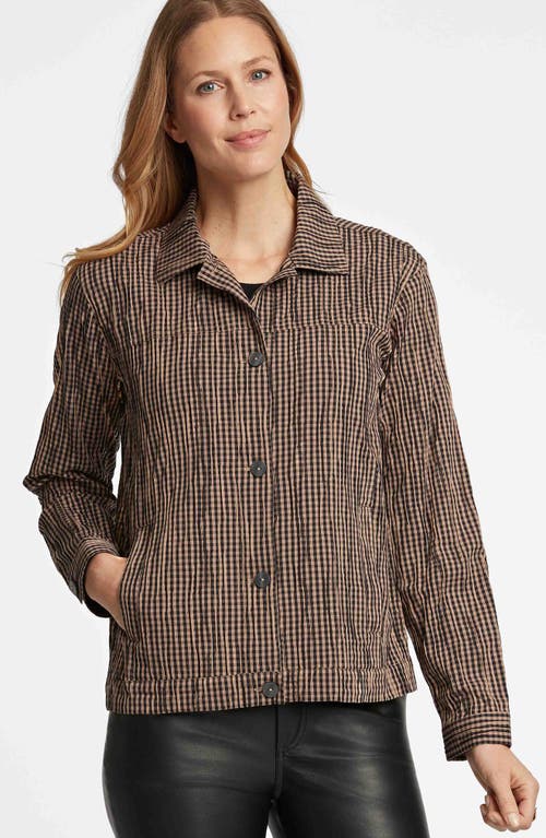 Foxcroft Thelma Crinkle Cotton Blend Gingham Jacket In Almond/black