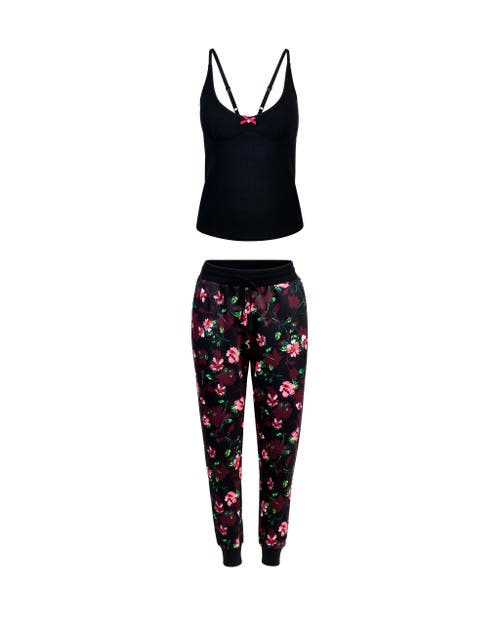 Adore Me Kaiden Cami & Joggers Set In Floral Black