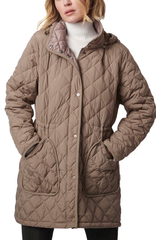 Bernardo Diamond Quilted Hooded Puffer Coat In Dusty Taupe