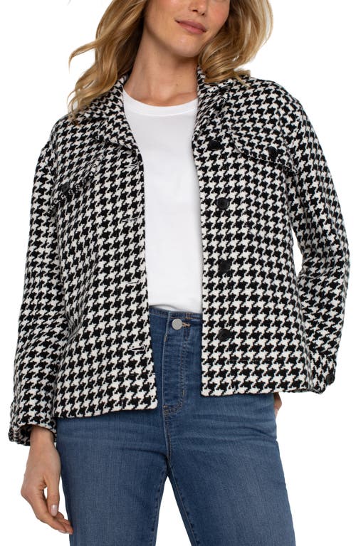 Liverpool Houndstooth Check Crop Shacket In Black White Houndstooth