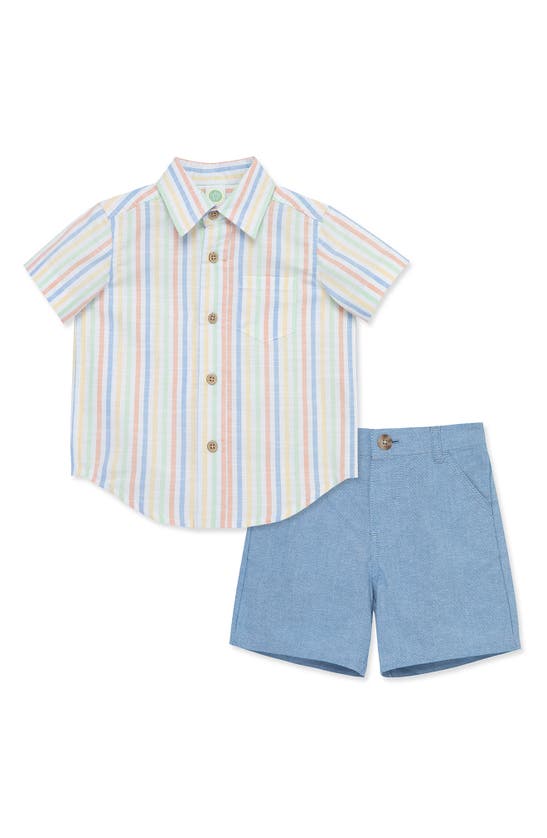 Shop Little Me Stripe Shirt & Shorts 2-piece Set In Blue