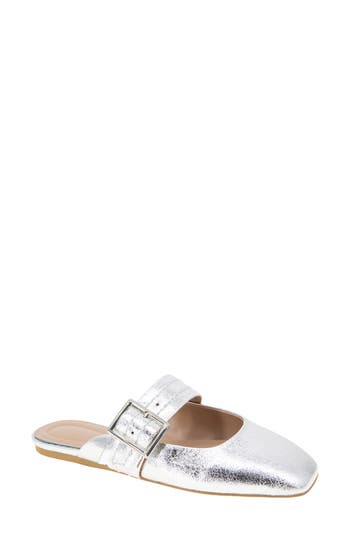 Bcbgeneration Women's Hope Square Toe Buckle Slide Flat Mules In Silver