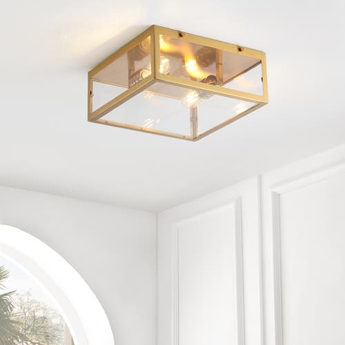 Jonathan Y Grayson 2-light Bohemian Farmhouse Iron/glass Led Flush Mount In Brass Gold