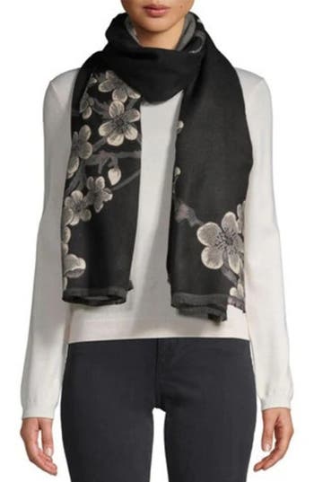 Saachi Floral Reversible Scarf In Black/grey/white