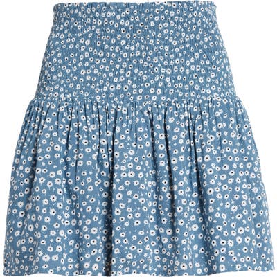 Bp. Floral Print Smocked Miniskirt, Blue