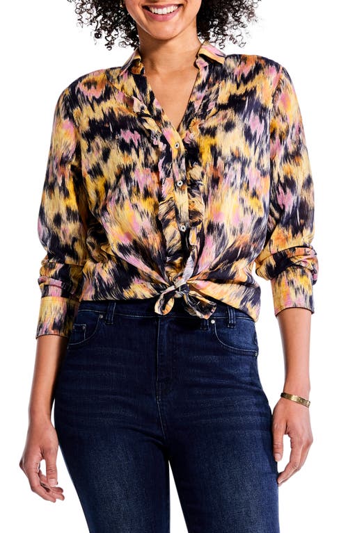 NIC+ZOE Dreamy Refined Floral Ruffle Cotton Button-Up Shirt in Yellow Multi