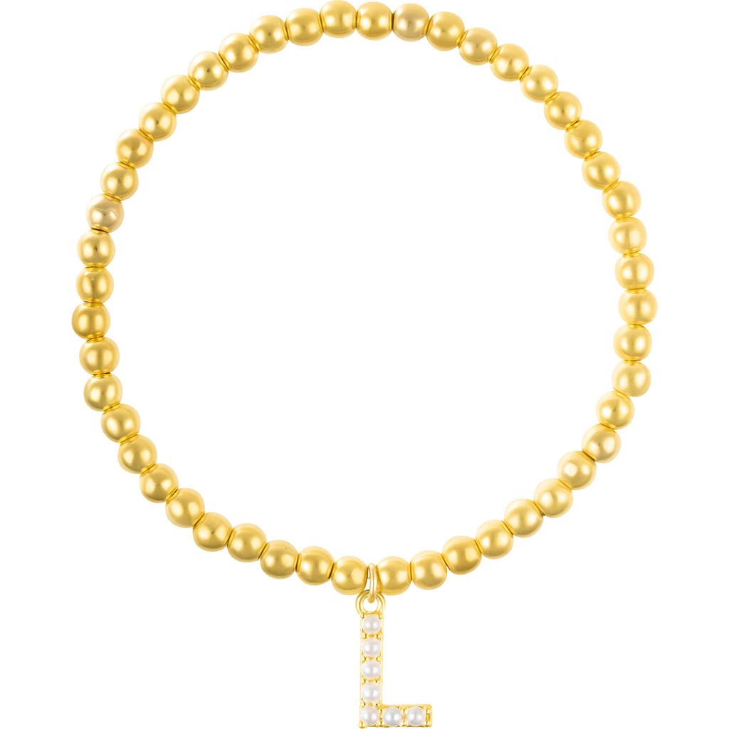 Adornia Faux Pearl Initial Charm Beaded Bracelet In Gold White-l