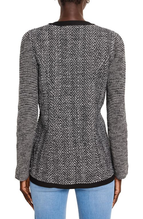 Nic + Zoe Nic+zoe Perfectly Polished Herringbone Knit Jacket In Black Mix