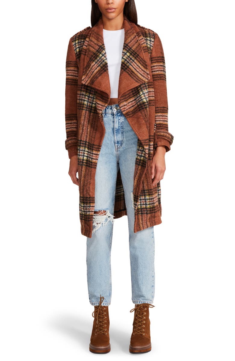 BB DAKOTA BY STEVE MADDEN Plaid Knit Coat, Main, color, RUST