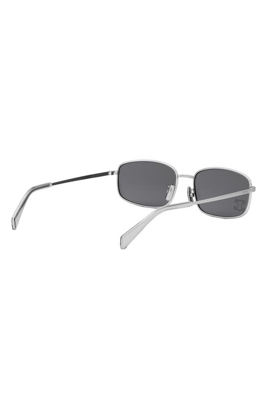Shop Celine Triomphe 60mm Rectangular Sunglasses In Shiny Palladium / Smoke