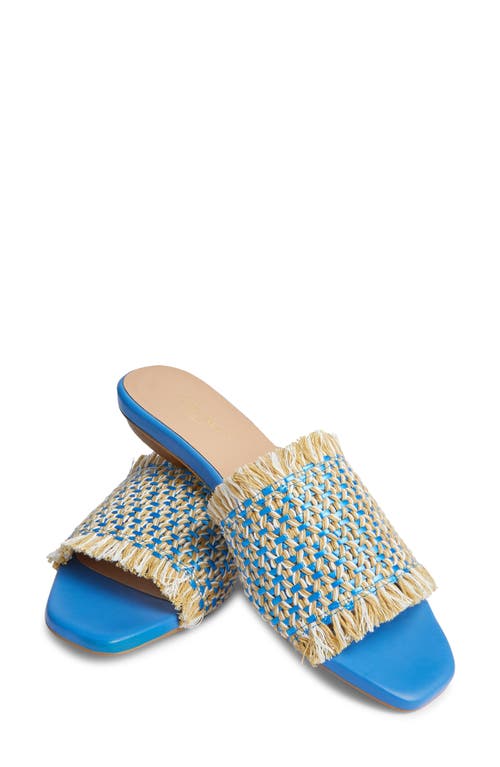 Shop Lk Bennett Meera Woven Raffia Slide Sandal In Blue/cream