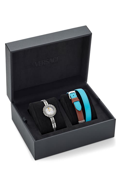 Shop Versace La Greca Diamond Bracelet Watch & Leather Strap Gift Set, 28mm In Stainless Steel