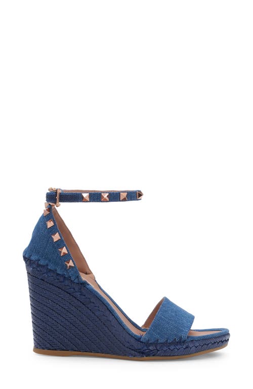Valentino Garavani Rockstud Denim Espadrille Wedge Sandal In Denim/rose Cannelle
