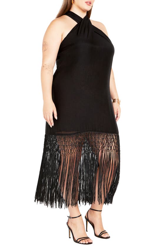 Shop City Chic Calypso Fringe Maxi Dress In Black