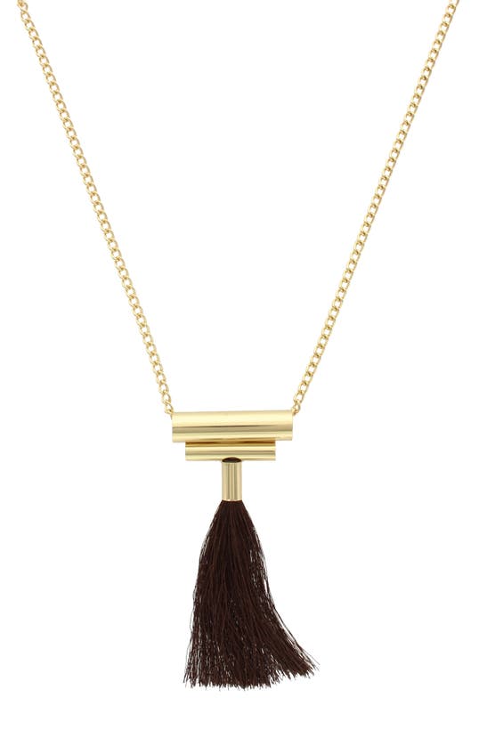 Shop Olivia Welles Kimmy Tassel Necklace In Gold / Brown