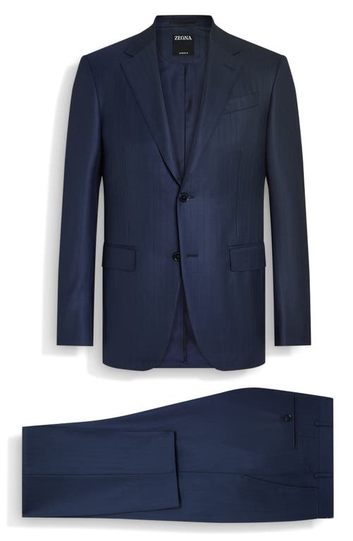 Zegna Blue And Burgundy 15milmil15 Wool Suit In Navy Blue