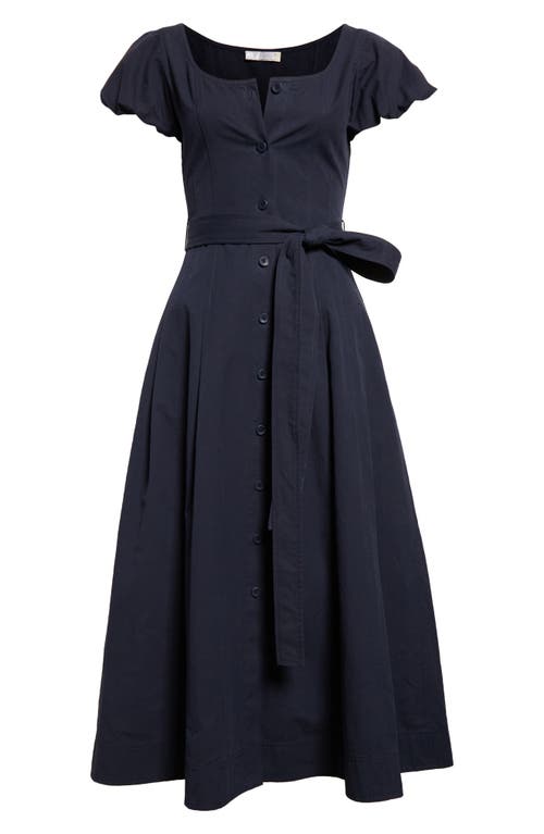 Ulla Johnson Rhea Puff-sleeve Belted Midi Poplin Dress In Midnight