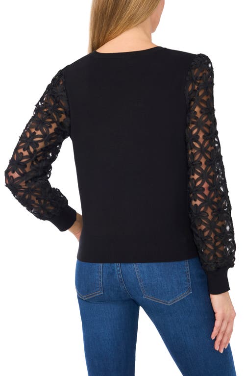 Shop Cece Mixed Media Lace Sleeve Sweater In Rich Black