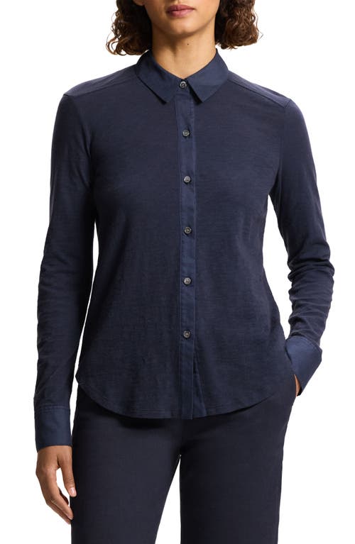 Theory Riduro Organic Cotton Button-down Shirt In Nocturne Navy
