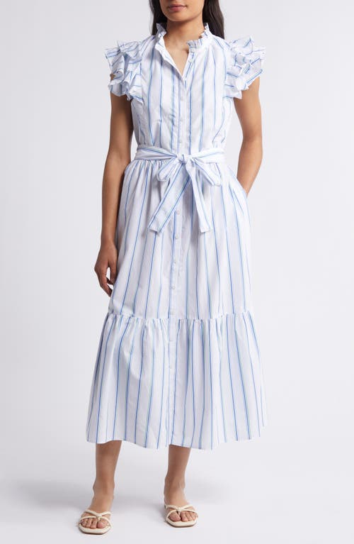 caslon(r) Stripe Ruffle Sleeve Maxi Dress Blue at Nordstrom,