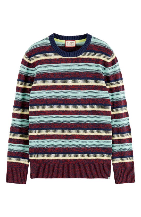 Shop Scotch & Soda Mixed Yarn Stripe Crewneck Sweater In Ruby Melange