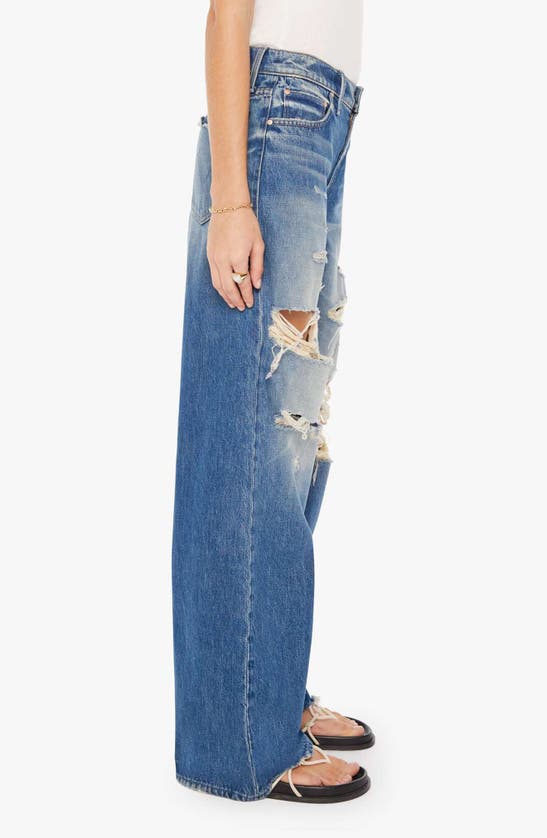 Shop Mother The Down Low Spinner Heel Ripped Low Rise Wide Leg Jeans In Bde