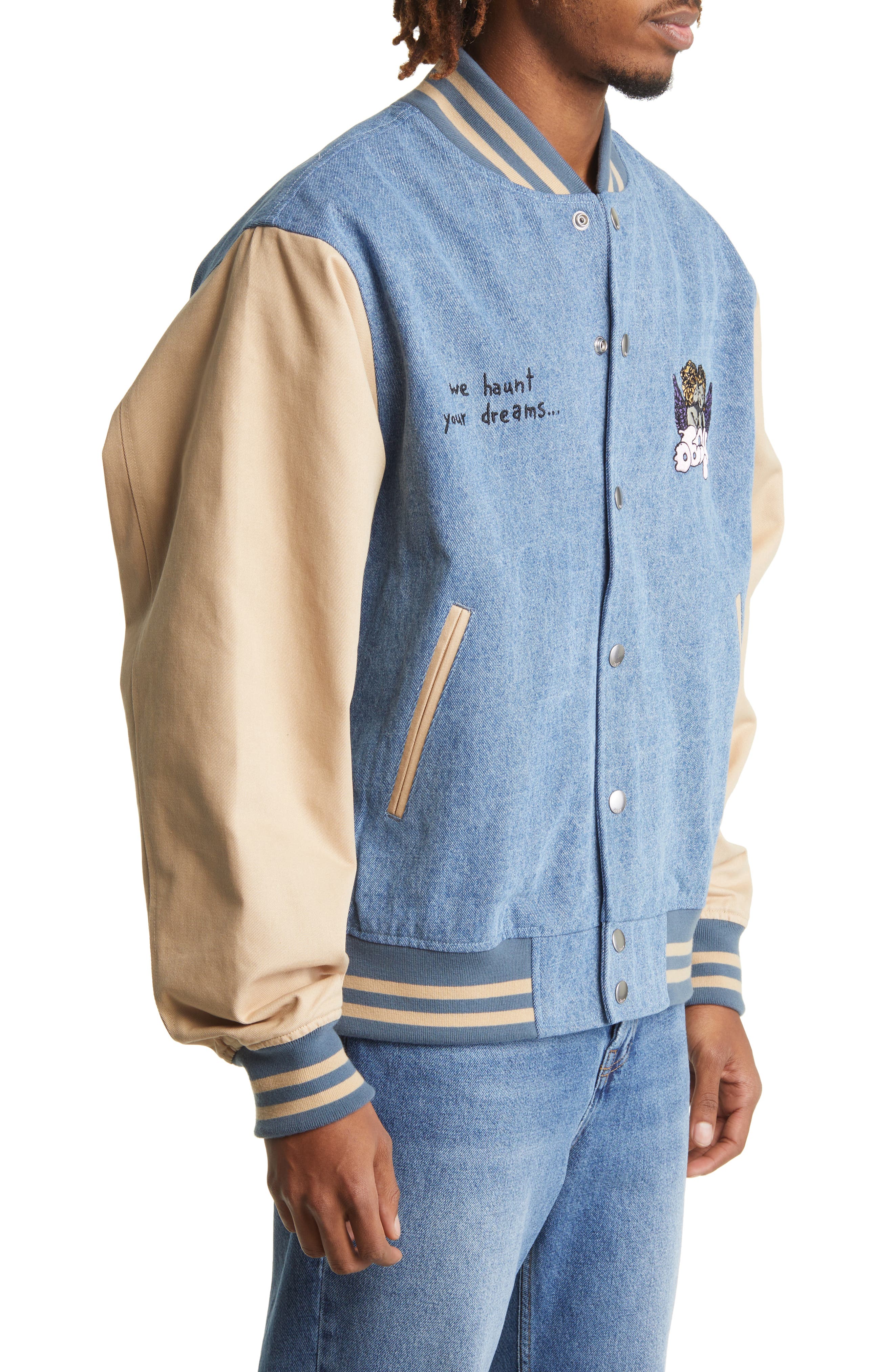 Obey Roll Call Varsity Jacket in Surf Blue