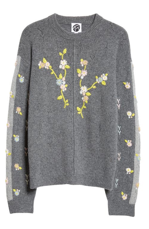 Shop Yanyan Daisy Embroidered Pointelle Lambswool Sweater In Charcoal