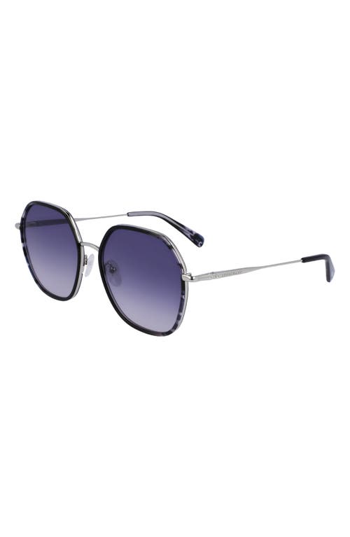 Longchamp Roseau 58mm Gradient Rectangular Sunglasses In Silver/black Camou