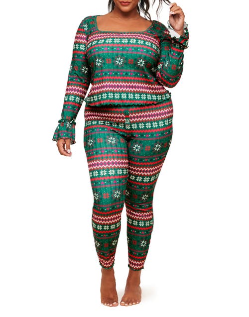 Adore Me Audra Pajama Long Sleeve Top & Legging Set In Novelty Green