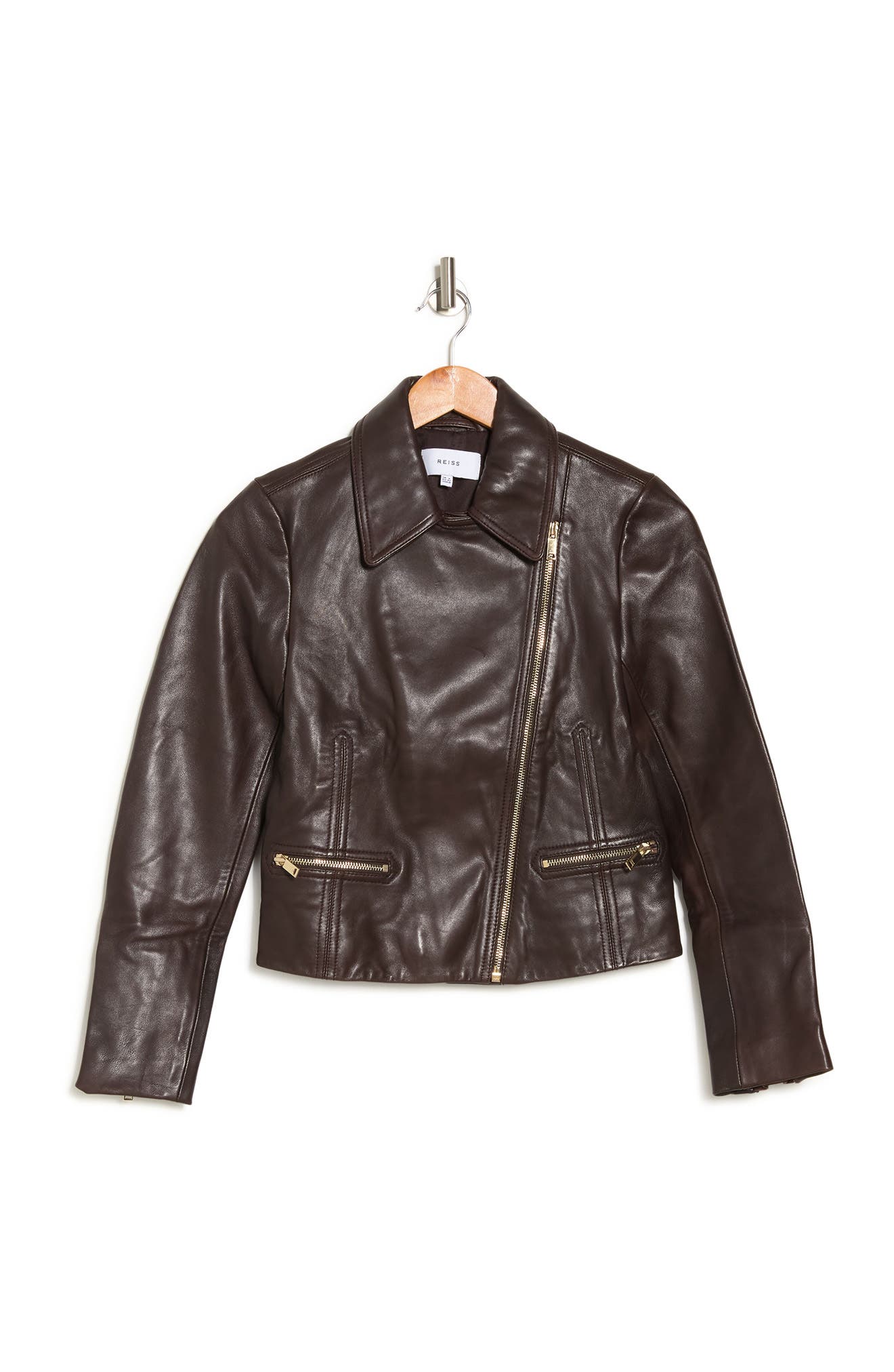 reiss chocolate leather jacket