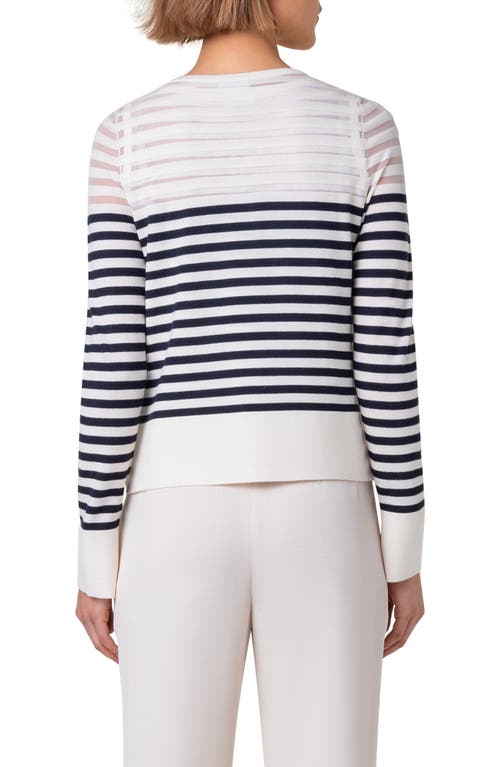 Shop Akris Punto Kodak Stripe Wool Blend Cardigan In Ink-cream