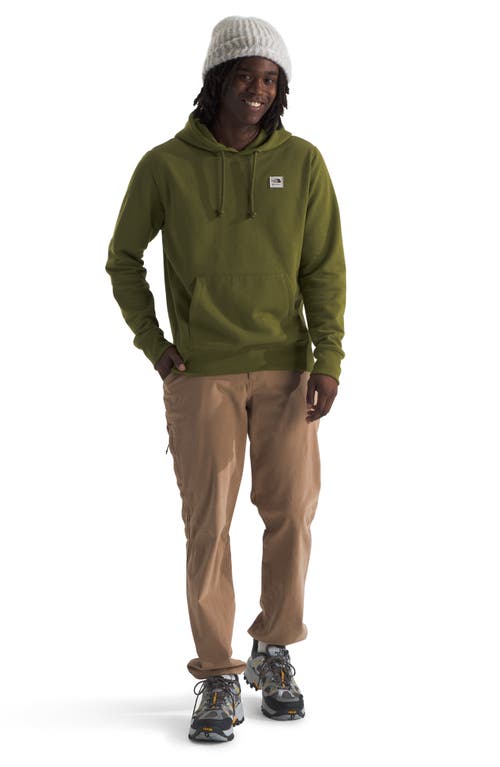 Shop The North Face Heritage Patch Recycled Cotton Blend Hoodie In Forest Olive/heritage Patch