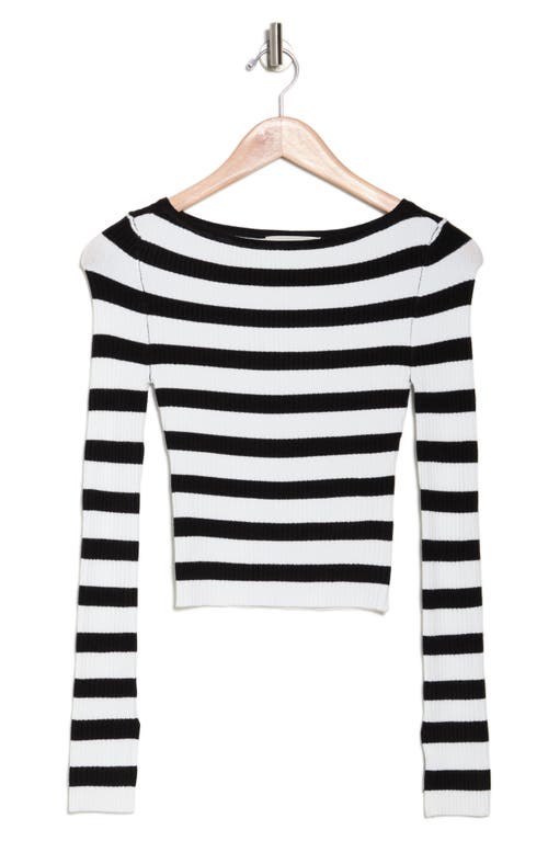 Shop By Design Amiri Stripe Boat Neck Crop Sweater In Black/gardenia
