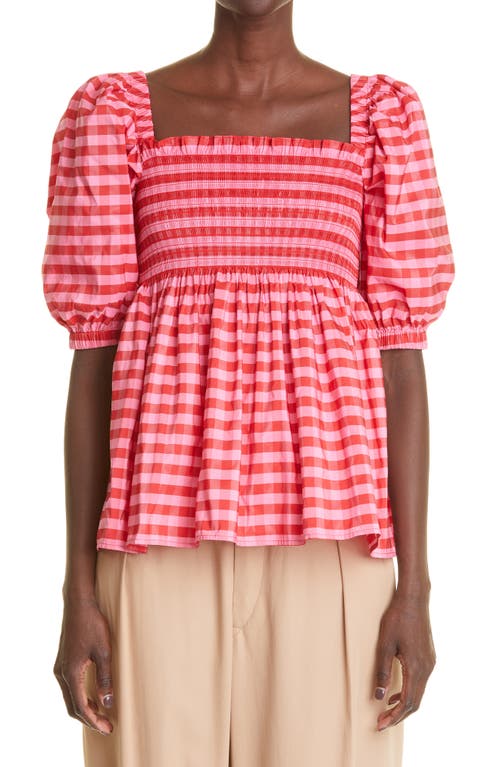 Molly Goddard Women's Axel Gingham Smocked Taffeta Top in Pink/Red at Nordstrom, Size 4 Us