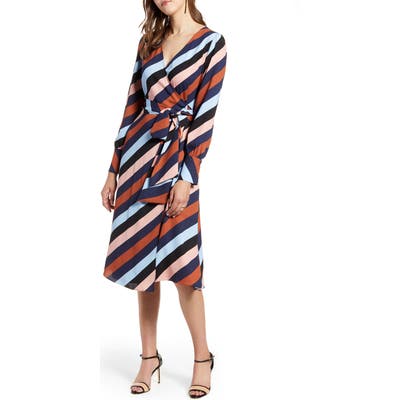 Petite Halogen Long Sleeve Wrap Midi Dress, Black
