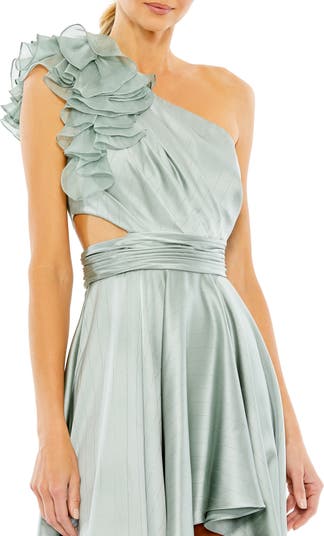 Satin Ruffled Asymmetrical Gown – Mac Duggal