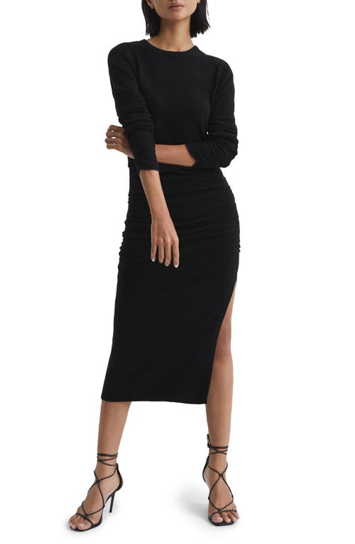 Reiss Charley Ruched Long Sleeve Midi Sweater Dress in Black