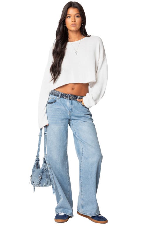 Shop Edikted Bandana Bliss Low Rise Wide Leg Jeans In Blue-washed