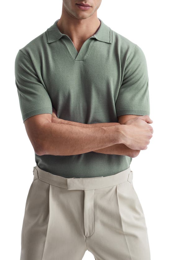 Reiss Duchie Open Collar Merino Polo In Kale