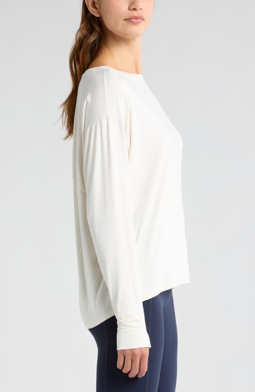 Shop Zella Seamless Jacquard Long Sleeve T-shirt In Ivory Abstract Spots