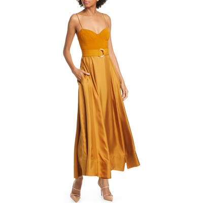 Amur Tempest Belted Bustier Midi Dress, Brown